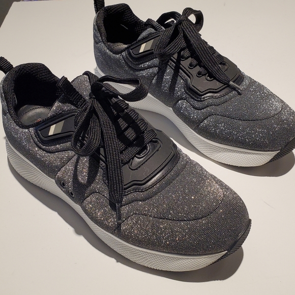 Prada Argento Lurex Metallic Quilted Platform Sneakers Size 40.5 EUC - Picture 10 of 17